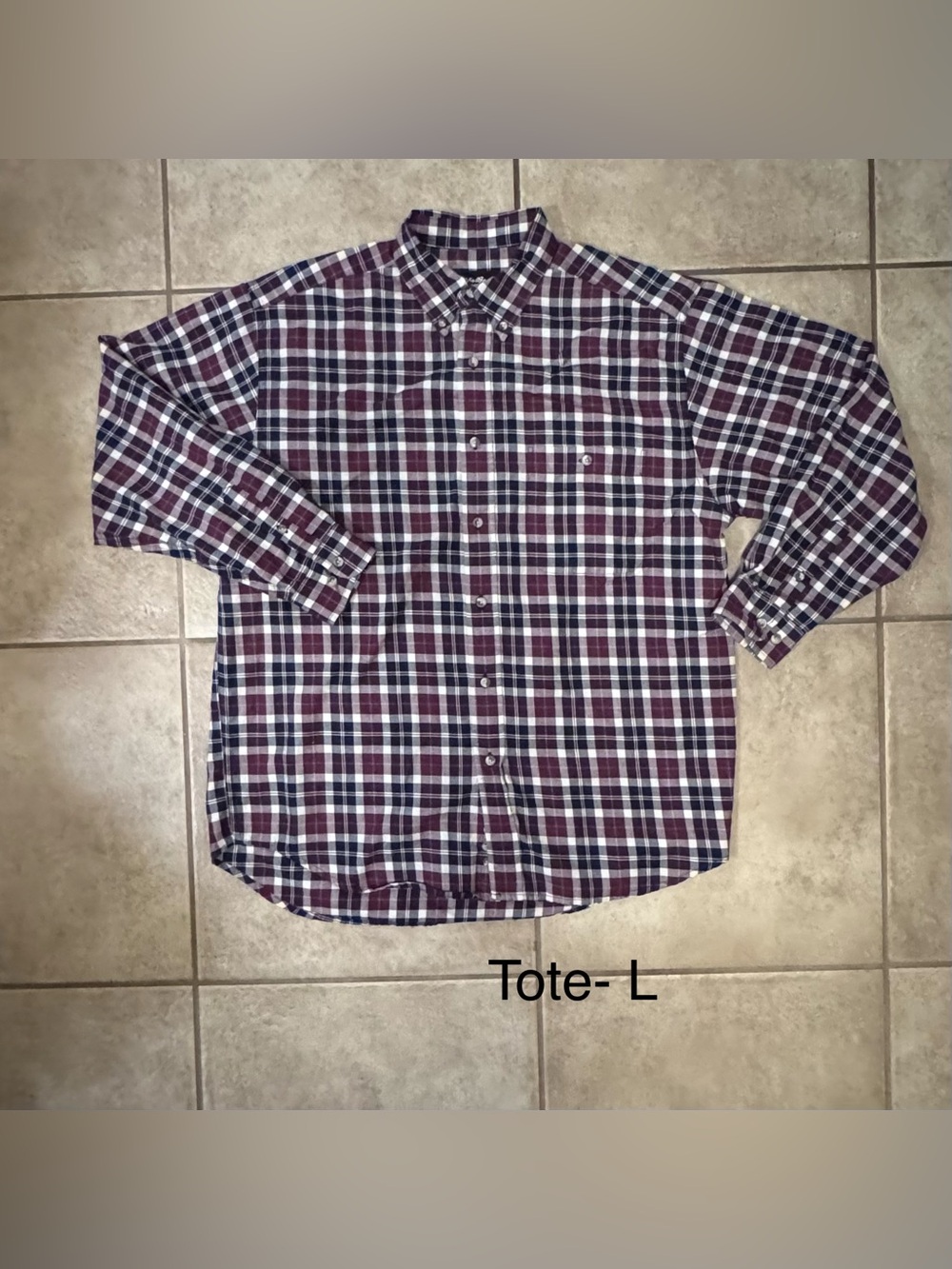 Eddie Bauer Maroon and Navy Plaid Button-Down Shirt